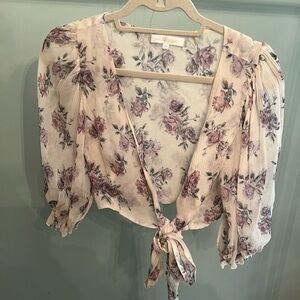 Loveshackfancy Women’s silk floral front tie top size XS